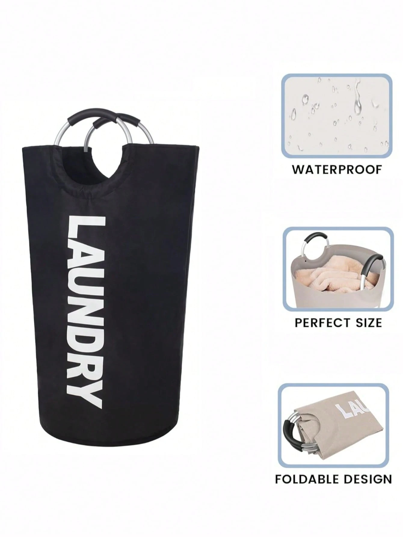 Large Capacity Laundry Basket Stylish Hamper with Soft Cushion Handle Foldable Multi-Purpose Storage for Bathroom Laundry Room - Image 3