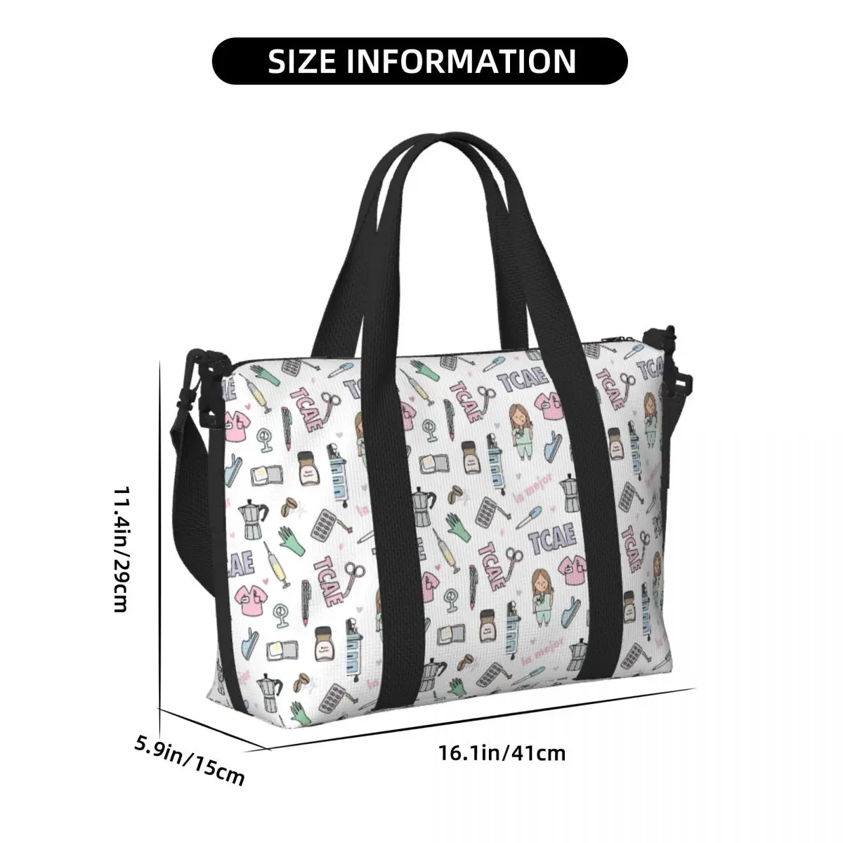 Nurse Doctor Pattern Tote Bag Women Cartoon Print Spots Shopper Shoulder Beach Gym Travel Bag Outdoor One Size - Image 3
