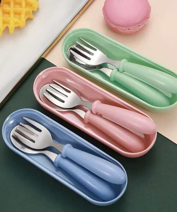 3pcs Children Spoon Forks Box Kids Stainless Steel Kids Cutlery Portable Baby Feeding Utensils Baby Spoons Baby Tableware Set