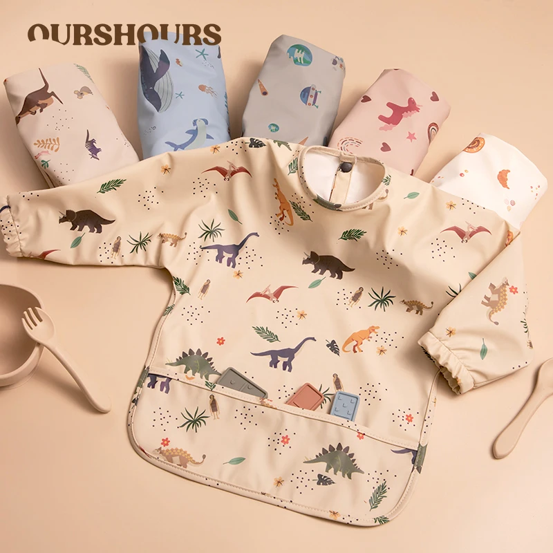 Waterproof Newborn Baby Bibs Children's Painting Smock Bib with Long Sleeves for Boys Girls Easy Clean Feeding Apron Baby Stuff