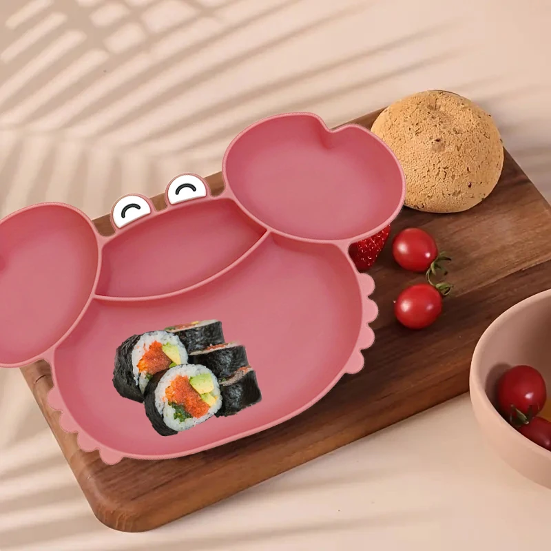 Children's silicone compartmentalized dinner plate cartoon plate baby auxiliary food tableware fall-proof with suction cups - Image 3