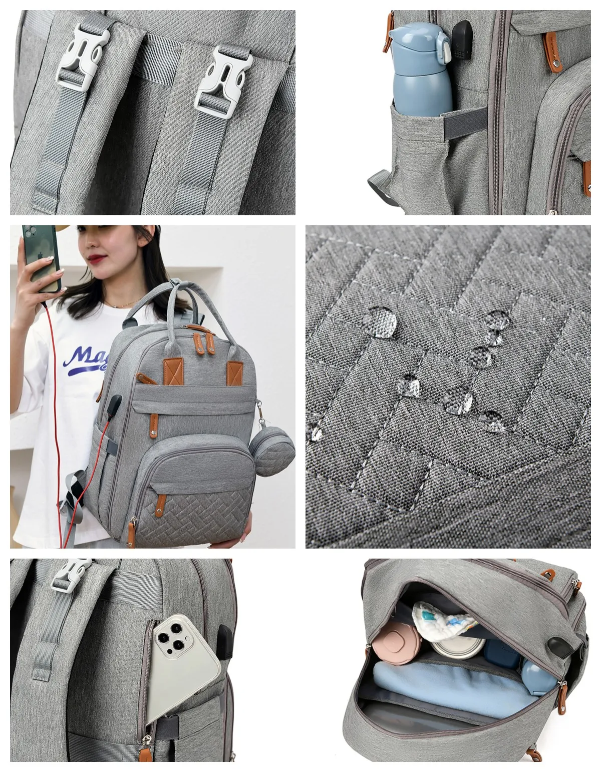 Diaper Bag Backpack Baby Essentials Travel Tote Multifunction Waterproof with Changing Station Pad Stroller Straps Big for Mommy - Image 14