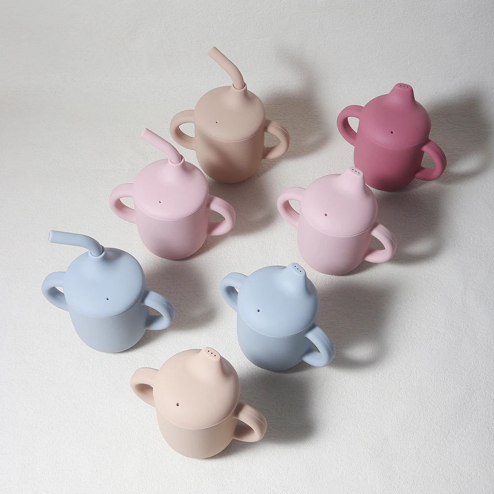 New solid 180ML Baby Silicone Sippy Cup BPA-Free Portable Feeding Cup Portable Learning Hand Shank Drinking Water training Cups - Image 3