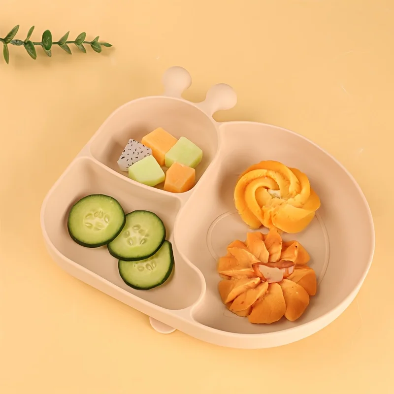New Silicone Baby Food Plates with Suction Cups, Cartoon 3-Grid Dinner Plate, Anti-Drop Children's Feeding Tableware - Image 5