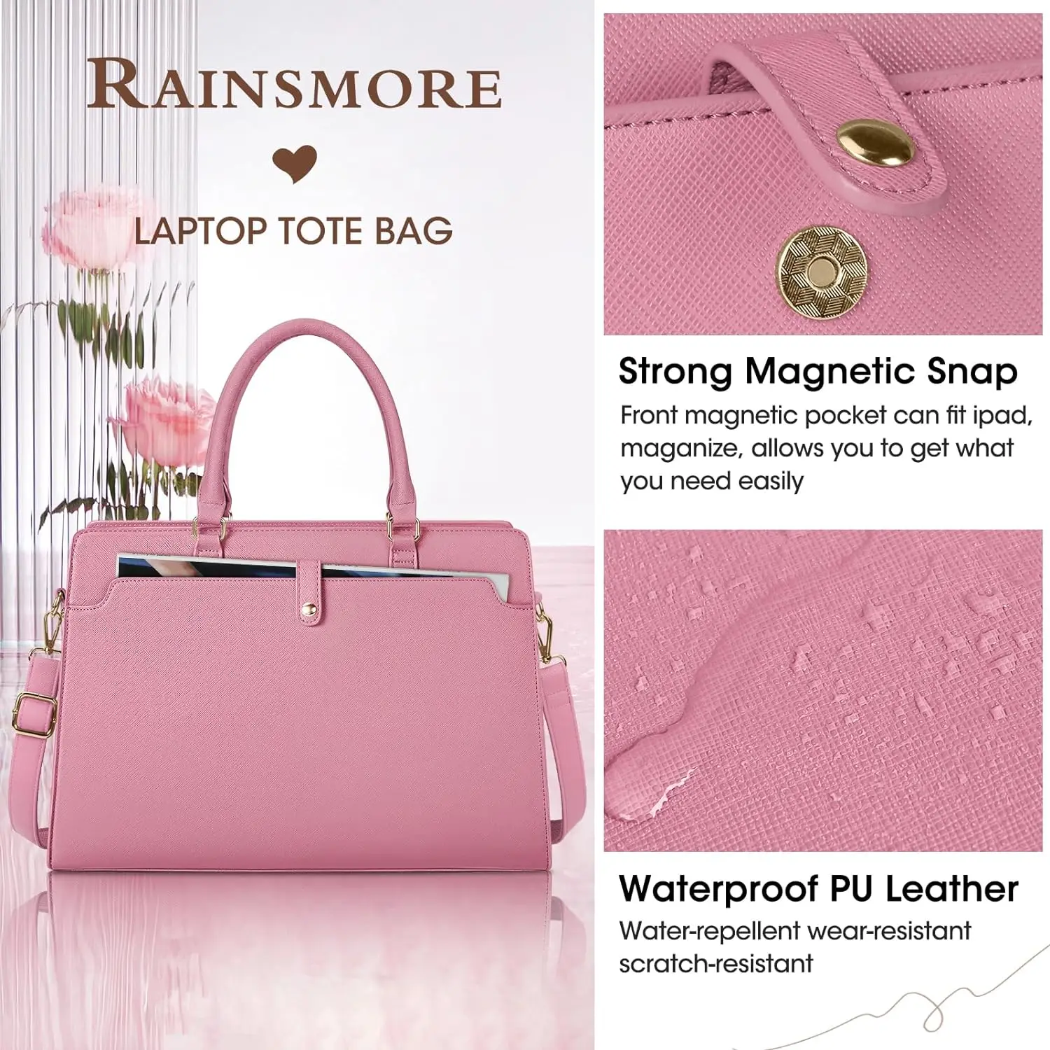 Large Capacity Laptop Bag for Women 15.6 Inch Laptop Tote Bag Leather Work Bag Waterproof Briefcase Business Office Computer Bag - Image 17