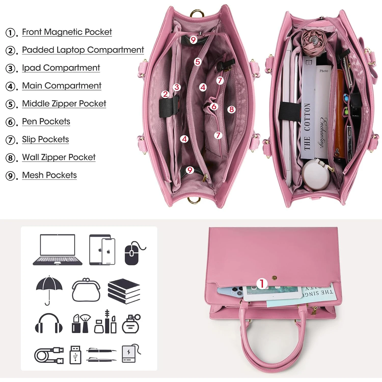 Large Capacity Laptop Bag for Women 15.6 Inch Laptop Tote Bag Leather Work Bag Waterproof Briefcase Business Office Computer Bag - Image 18