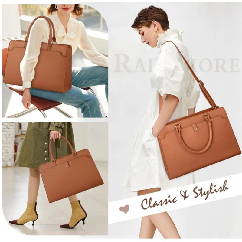 Large Capacity Laptop Bag for Women 15.6 Inch Laptop Tote Bag Leather Work Bag Waterproof Briefcase Business Office Computer Bag - Image 6