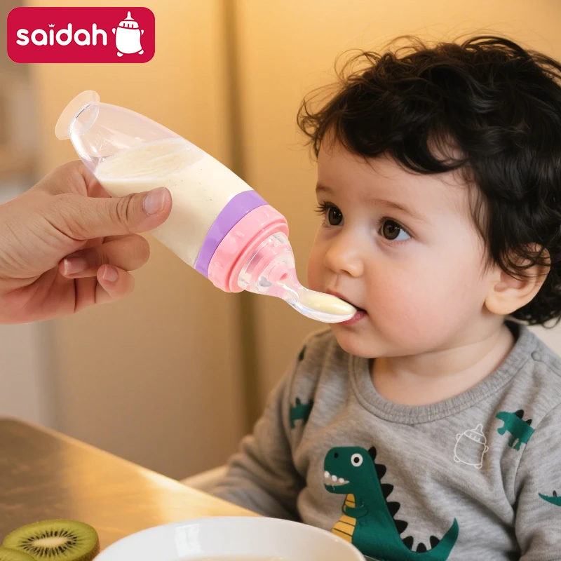 120 ml/4oz Infant Baby Liquid Silicone Food Squeeze Feeder | Fruit Puree & Rice Paste Dispenser | Detachable Spoon - Image 3