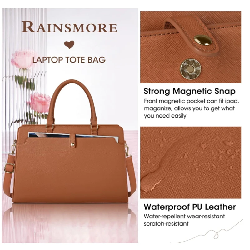Large Capacity Laptop Bag for Women 15.6 Inch Laptop Tote Bag Leather Work Bag Waterproof Briefcase Business Office Computer Bag - Image 21