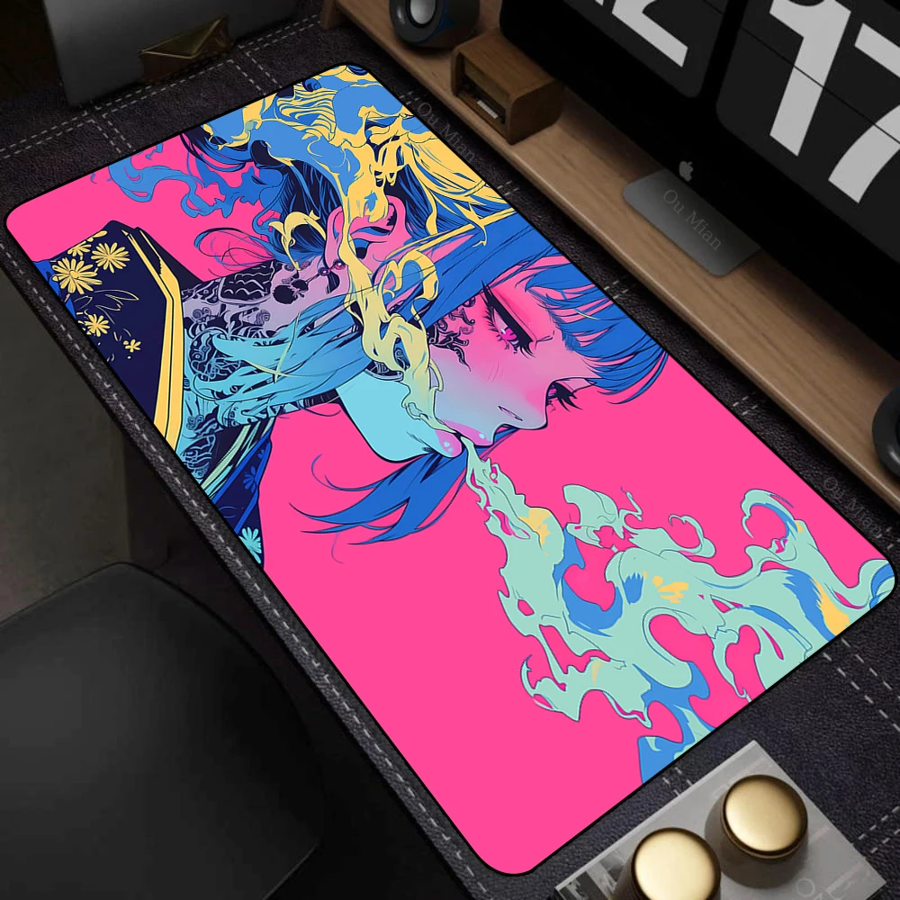 Large Desk Mat Kawaii Mousepad Cute Pink Anime Aesthetics Girl Mouse Pad Kawai XXL Gaming Deskmat Cool Girls Big Mouse Mat 90x40