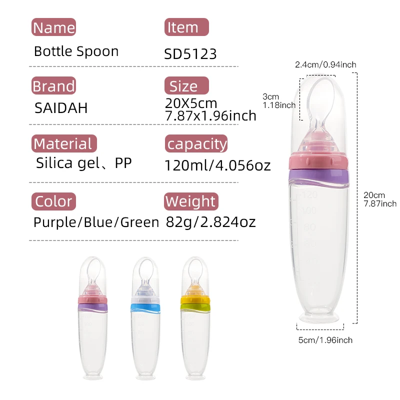 120 ml/4oz Infant Baby Liquid Silicone Food Squeeze Feeder | Fruit Puree & Rice Paste Dispenser | Detachable Spoon - Image 2