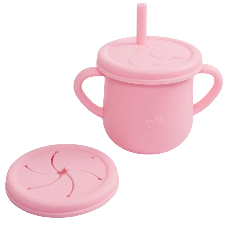 Silicone Baby Straw Cup - Cute Training Sippy Cup with Handles, Straws, Lids - Reusable Snack Cups Feeding Supplies for Toddlers - Image 14