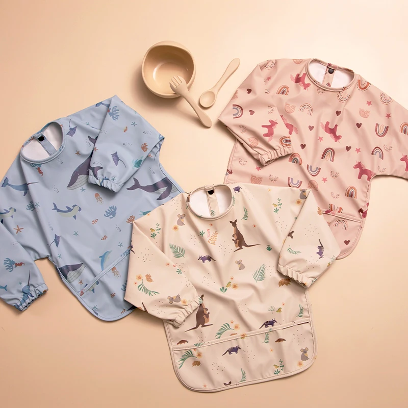 Waterproof Newborn Baby Bibs Children's Painting Smock Bib with Long Sleeves for Boys Girls Easy Clean Feeding Apron Baby Stuff - Image 3