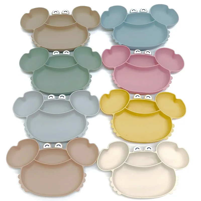 Children's silicone compartmentalized dinner plate cartoon plate baby auxiliary food tableware fall-proof with suction cups