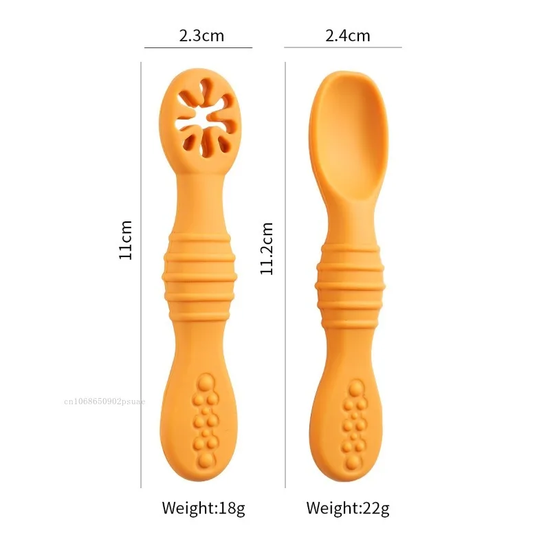 2pcs Baby Learning Spoons Set Baby Silicone Grinding Training Spoon Liquid Food Spoon Fork Utensils Baby Feeding Tableware - Image 5