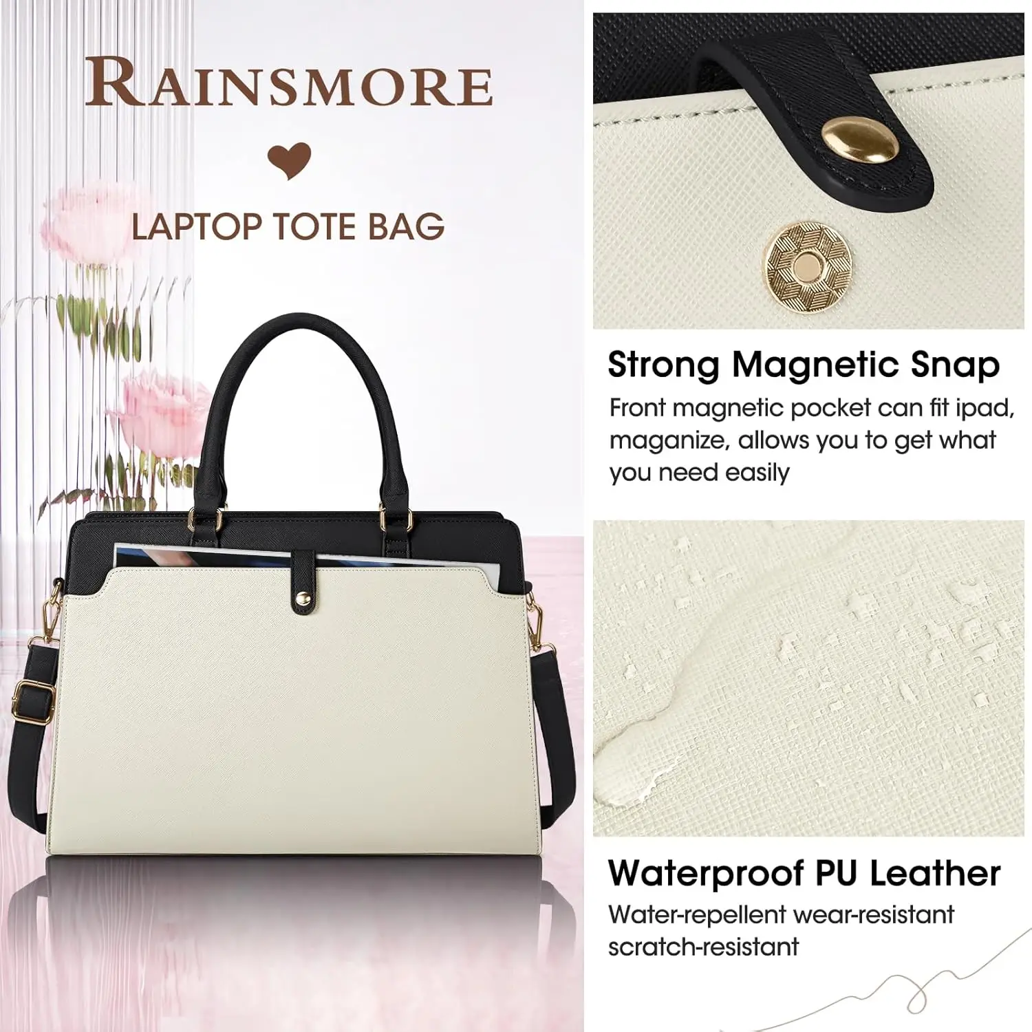 Large Capacity Laptop Bag for Women 15.6 Inch Laptop Tote Bag Leather Work Bag Waterproof Briefcase Business Office Computer Bag - Image 24