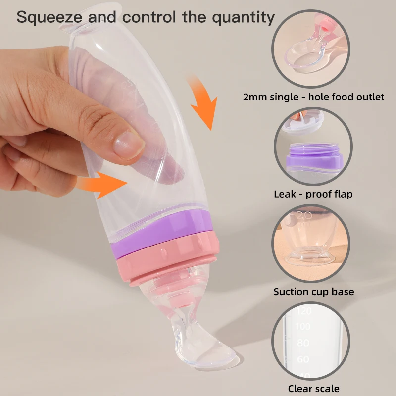 120 ml/4oz Infant Baby Liquid Silicone Food Squeeze Feeder | Fruit Puree & Rice Paste Dispenser | Detachable Spoon - Image 4