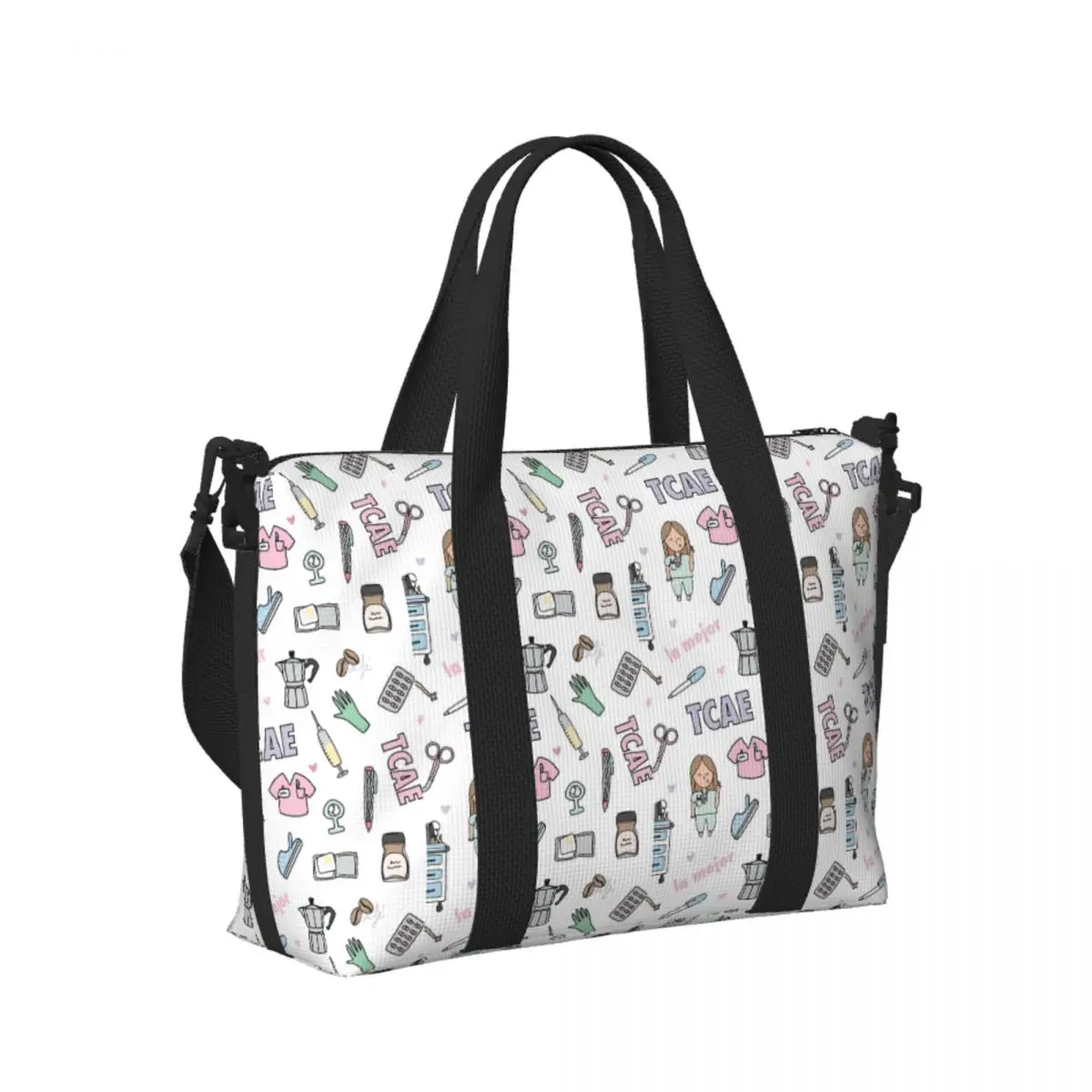 Nurse Doctor Pattern Tote Bag Women Cartoon Print Spots Shopper Shoulder Beach Gym Travel Bag Outdoor One Size - Image 2