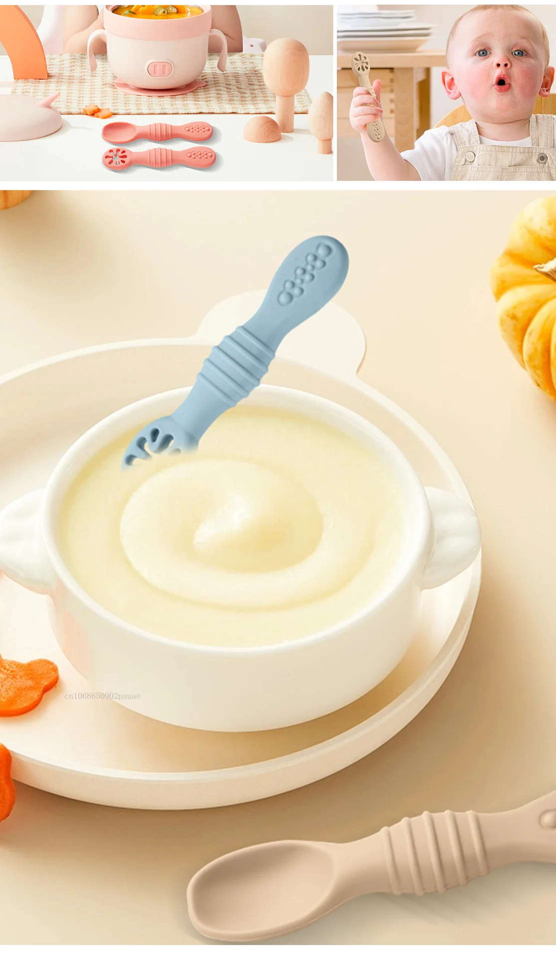 2pcs Baby Learning Spoons Set Baby Silicone Grinding Training Spoon Liquid Food Spoon Fork Utensils Baby Feeding Tableware - Image 18