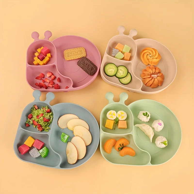 New Silicone Baby Food Plates with Suction Cups, Cartoon 3-Grid Dinner Plate, Anti-Drop Children's Feeding Tableware - Image 2