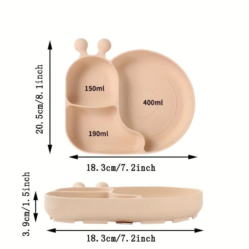New Silicone Baby Food Plates with Suction Cups, Cartoon 3-Grid Dinner Plate, Anti-Drop Children's Feeding Tableware - Image 6