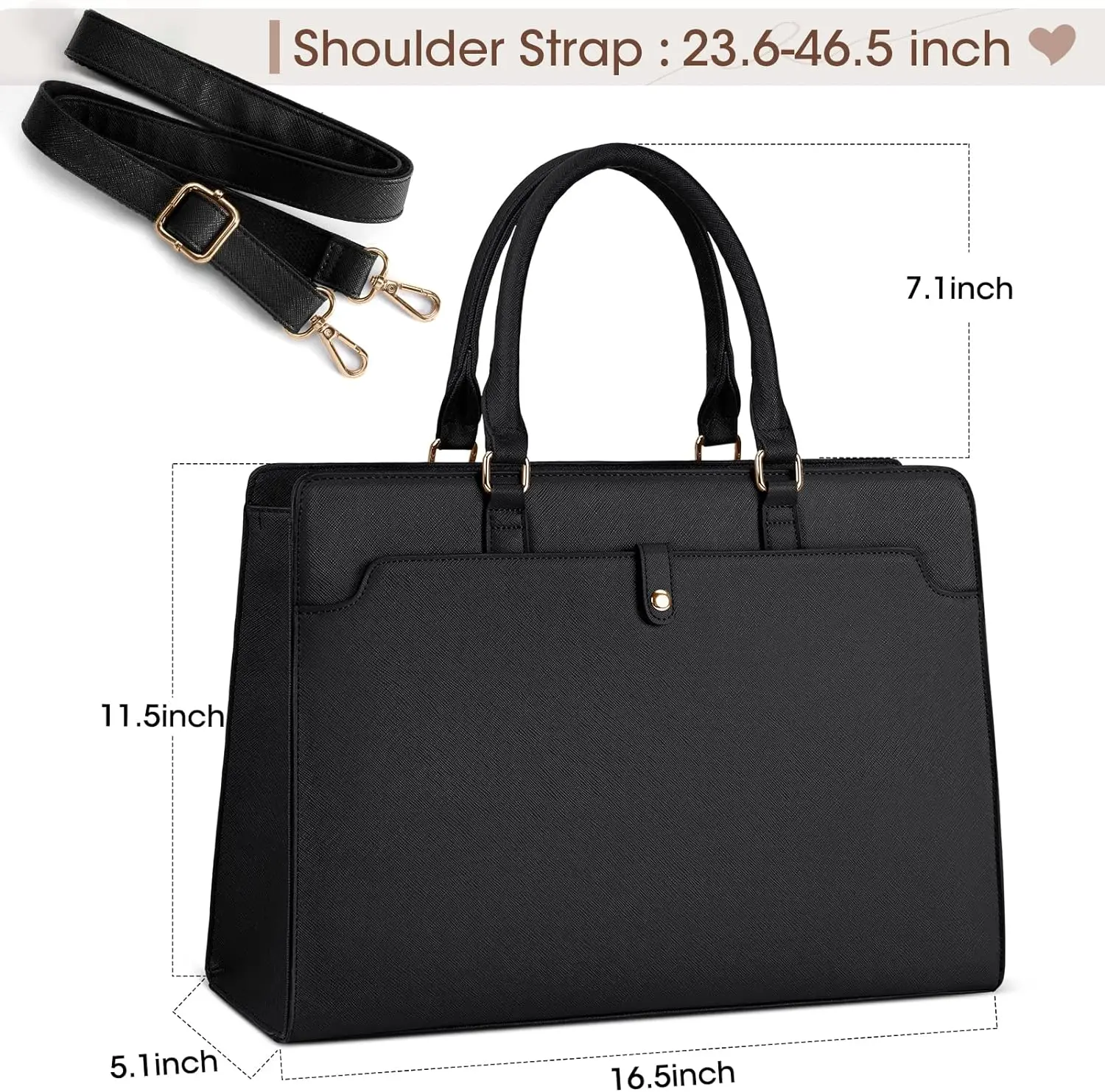 Large Capacity Laptop Bag for Women 15.6 Inch Laptop Tote Bag Leather Work Bag Waterproof Briefcase Business Office Computer Bag - Image 5