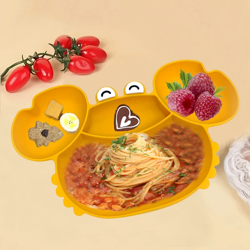 Children's silicone compartmentalized dinner plate cartoon plate baby auxiliary food tableware fall-proof with suction cups - Image 2