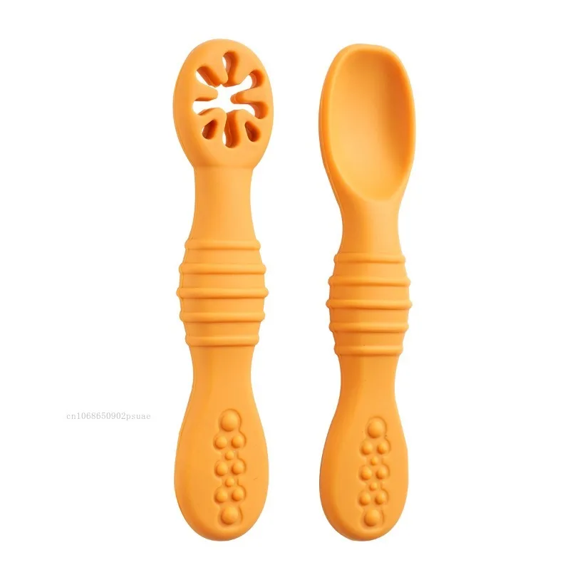 2pcs Baby Learning Spoons Set Baby Silicone Grinding Training Spoon Liquid Food Spoon Fork Utensils Baby Feeding Tableware - Image 6