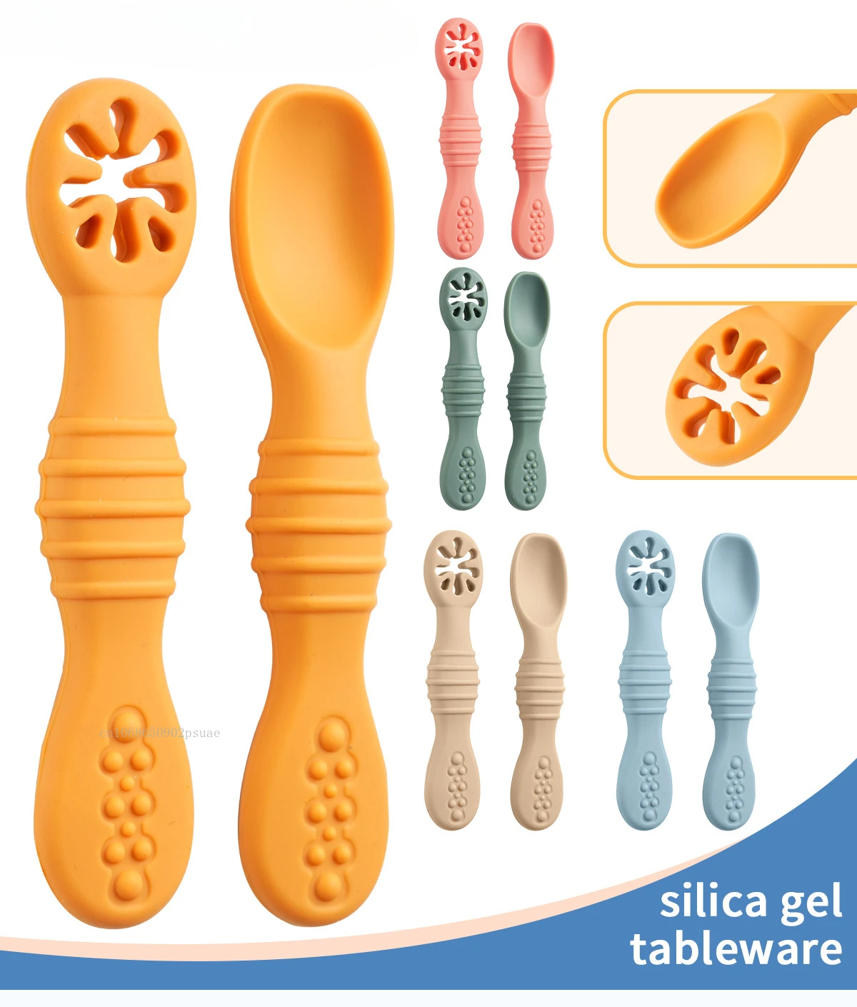 2pcs Baby Learning Spoons Set Baby Silicone Grinding Training Spoon Liquid Food Spoon Fork Utensils Baby Feeding Tableware - Image 12