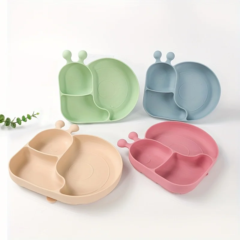 New Silicone Baby Food Plates with Suction Cups, Cartoon 3-Grid Dinner Plate, Anti-Drop Children's Feeding Tableware - Image 3