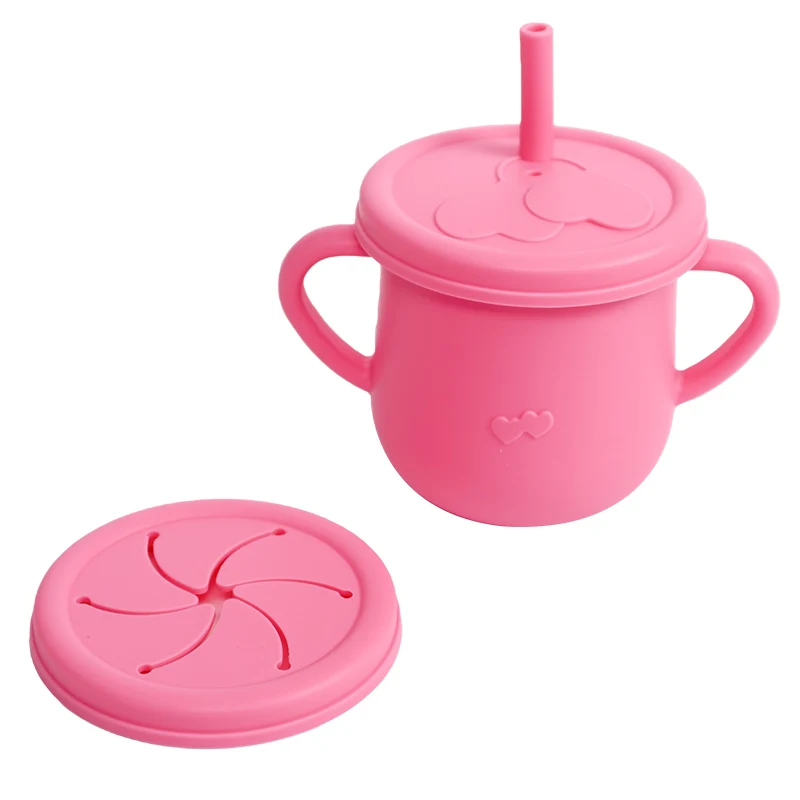 Silicone Baby Straw Cup - Cute Training Sippy Cup with Handles, Straws, Lids - Reusable Snack Cups Feeding Supplies for Toddlers - Image 8