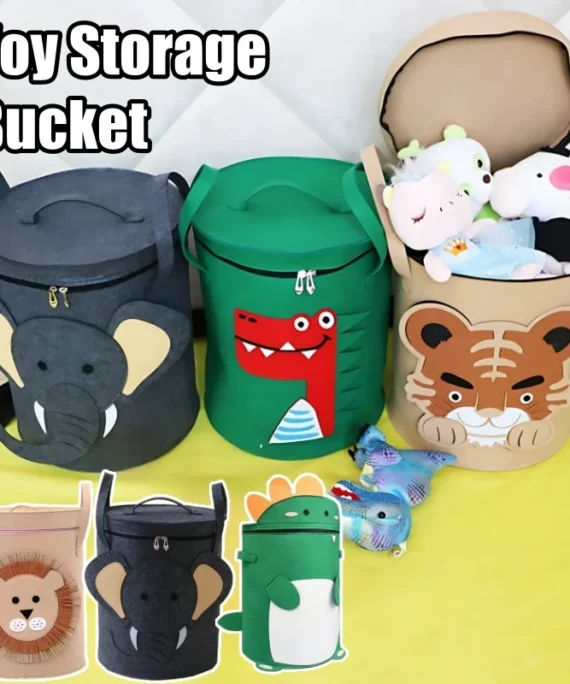 Large Capacity Toy Storage Bucket Cartoon Animal Storage Basket Storage Basket with Lid Foldable Storage Basket Home Supplies