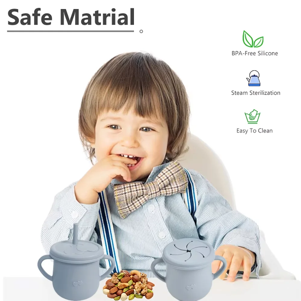 Silicone Baby Straw Cup - Cute Training Sippy Cup with Handles, Straws, Lids - Reusable Snack Cups Feeding Supplies for Toddlers - Image 21