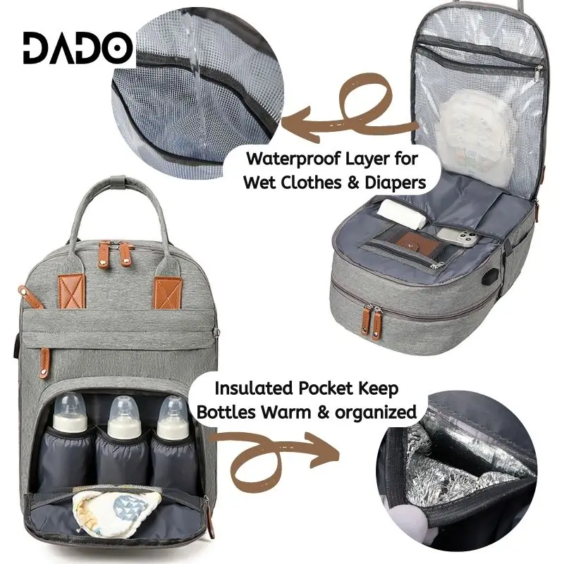 Diaper Bag Backpack Baby Essentials Travel Tote Multifunction Waterproof with Changing Station Pad Stroller Straps Big for Mommy - Image 3