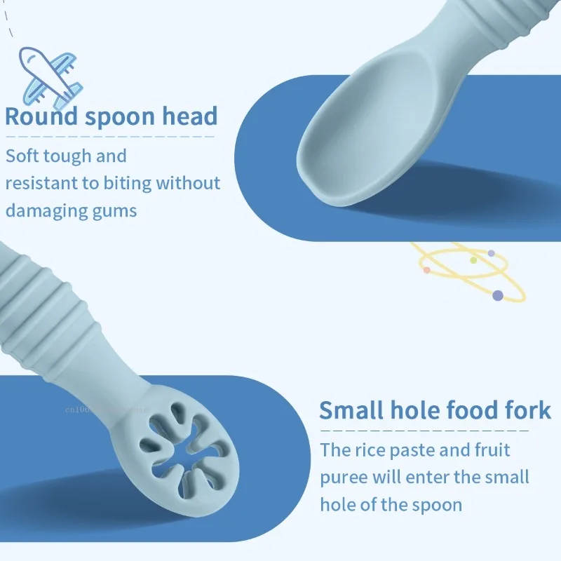2pcs Baby Learning Spoons Set Baby Silicone Grinding Training Spoon Liquid Food Spoon Fork Utensils Baby Feeding Tableware - Image 3